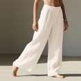 thumbnail image 5 of Flowy Pants for Women Linen Wide Leg Trousers with Elastic Waist Casual Pants with Pockets for Beach or Travel Beige M, 5 of 5