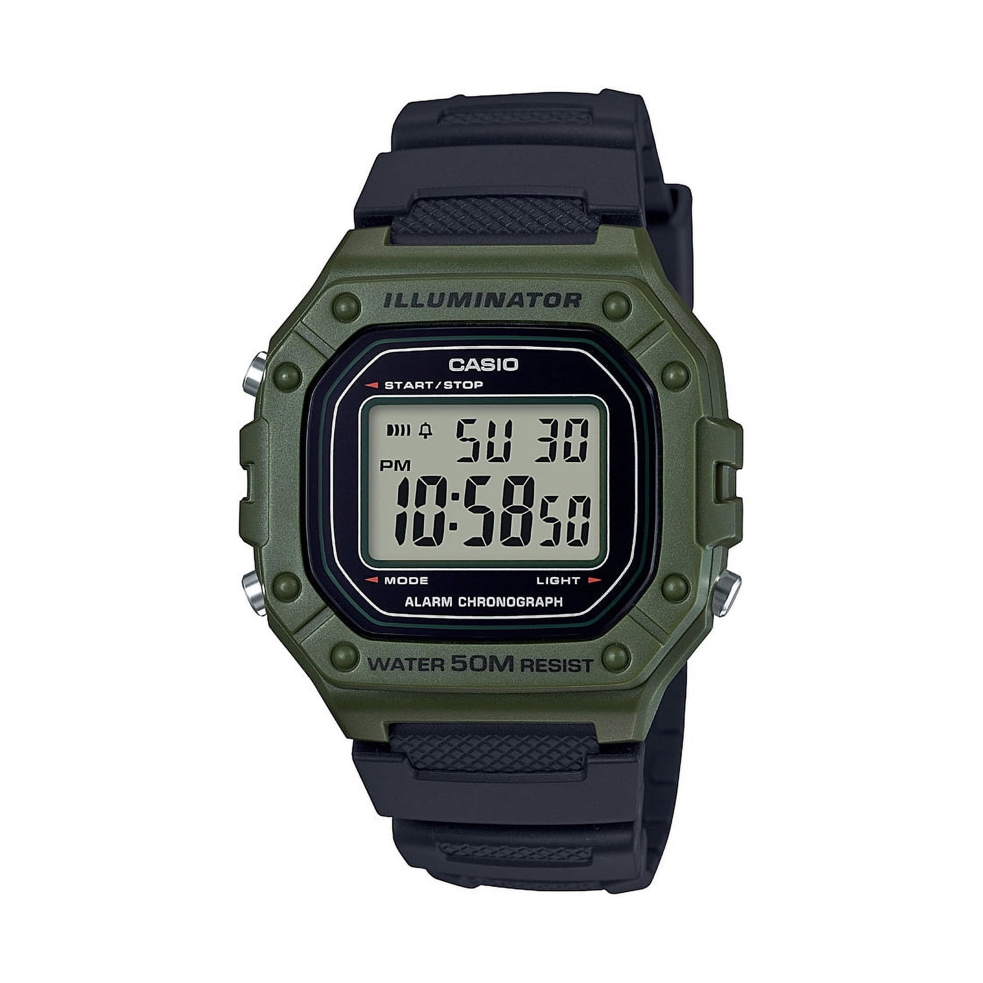 Casio Men's Large Case Digital Sport Watch - Black/Green W218H-3A