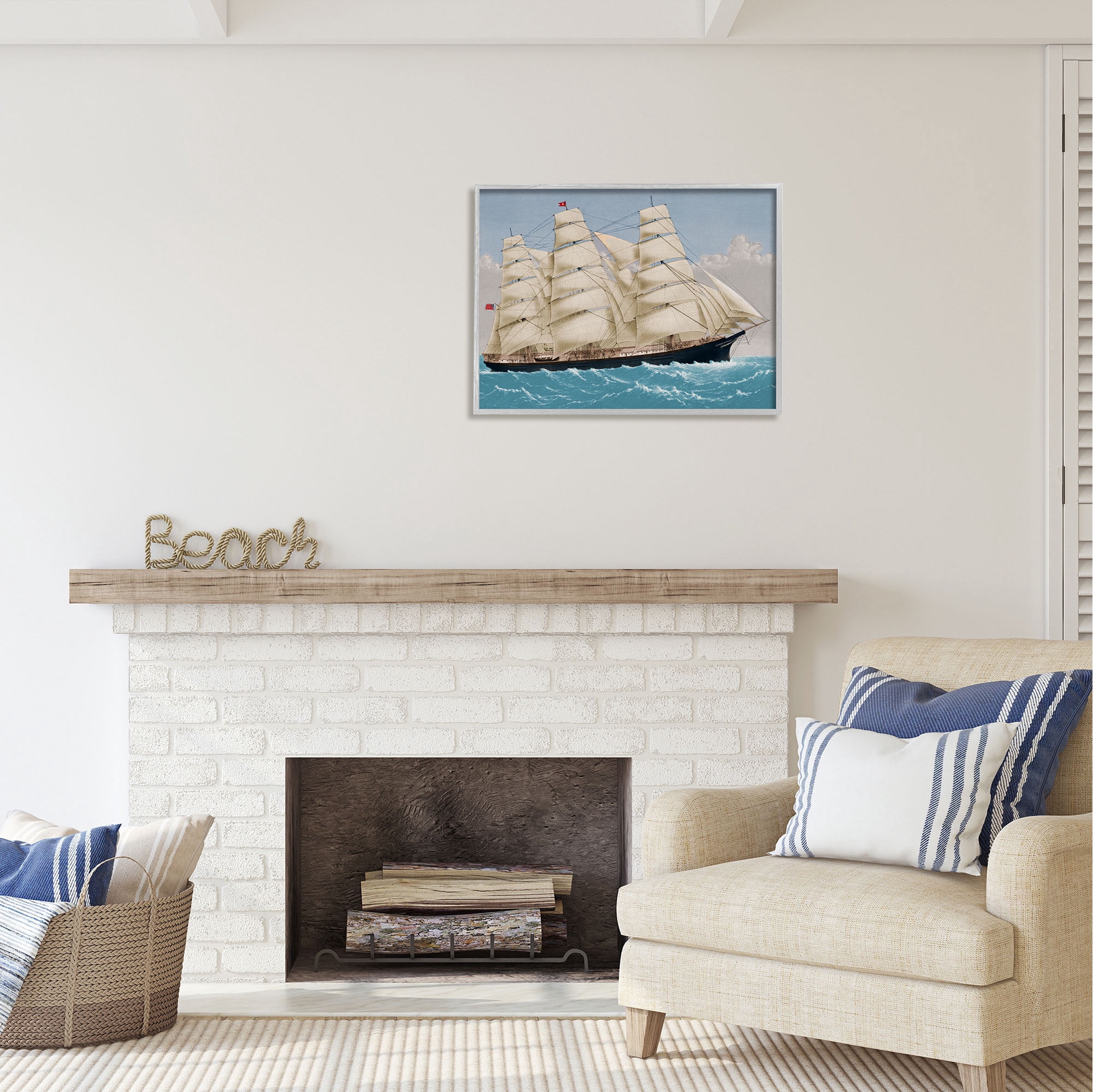 Stupell Industries Nautical Ship Sailing Transportation Painting Gray Framed Art Print Wall Art, 30 x 24