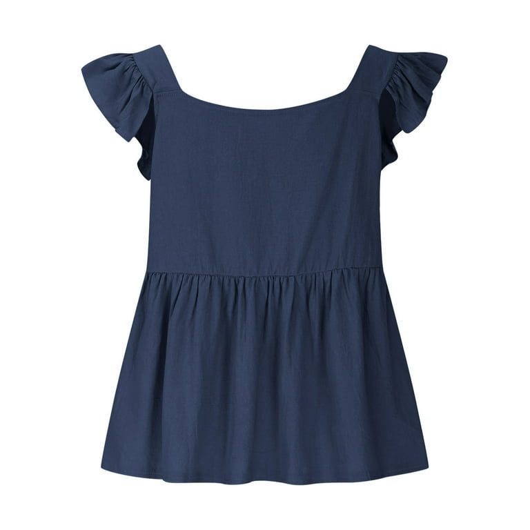 Timegard Summer Tops for Women Ruffle Cap Sleeve Square Neck Solid