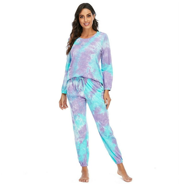 Pantalones de manga larga para mujer, traje con cordón, pijama teñido anudado, ropa de casa de otoño e invierno