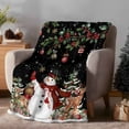 thumbnail image 2 of Black Christmas Snowman Flannel Blanket for Bed,Travel and Camping, Xmas Snowflake Elk Tree Balls Super Soft Cozy Blanket for All Seasons 50"x80", 2 of 9
