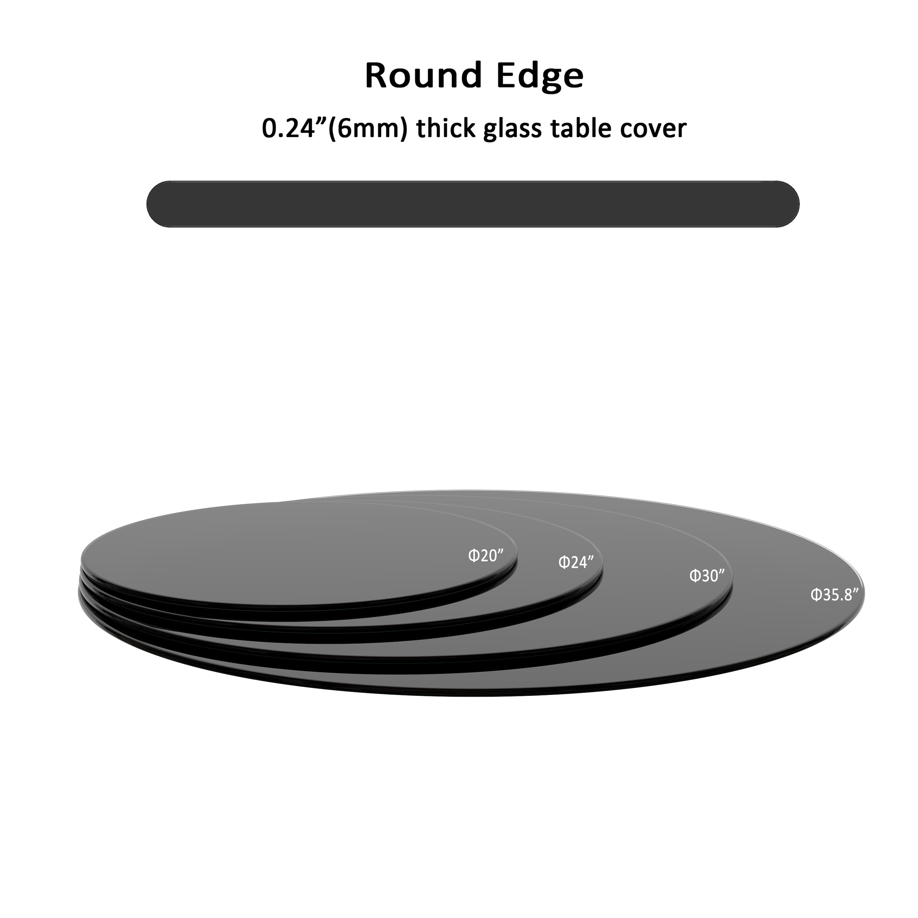 MAYEERTY 36" Round Tempered Glass Table Top, Beveled Polished Edge for Dining & Office, 1/4" Thick, Black