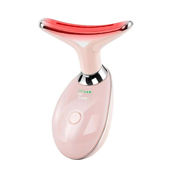 Pink 7 Color Led Facial Massager Wand Red Light Therapy Skin Lifting Device Neck Massager With 3 Speeds Usb Rechargeable 3.5X1.9X4.7 Inch