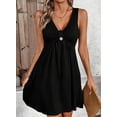 thumbnail image 5 of DOKOTOO Women's Sleeveless V Neck Dress Casual Button A Line Flare Dresses with Pockets Summer Loose Fit Soft Dresses, 5 of 8