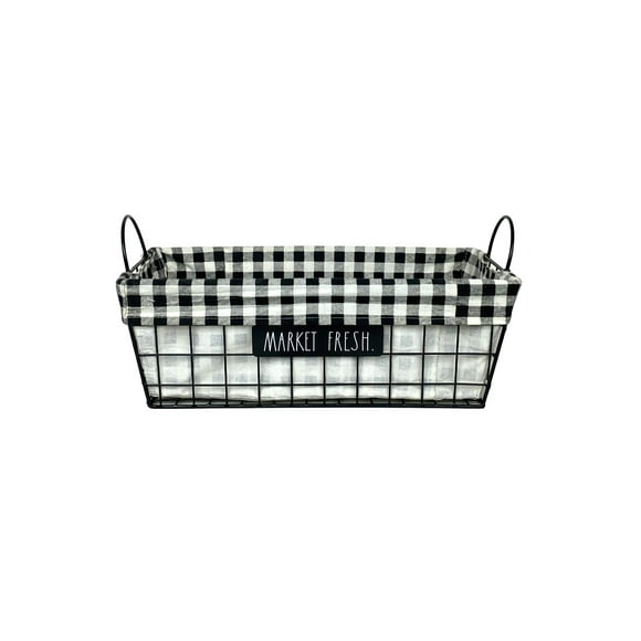 Rae Dunn Panier Doublé en Métal Style Ferme Rustique Vintage avec Fil et Tissu - Organisateur de Rangement pour Cuisine Garde-Manger Buanderie Placard Crèche Bureau - Décoration Maison Mignonne