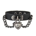 thumbnail image 1 of Brazalete de cuero gótico de bloqueo de corazón 3D Zulema Cadena Negro, 1 of 6