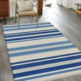 thumbnail image 3 of Vintage Stripes Washable Area Rugs 3'x5', Navy Blue Beige Striped Retro Lines Low Pile Throw Living Room Rug Non-Slip Sturdy Edge Binding Carpet for Indoor Entryway Bedside Kitchen, 3 of 9
