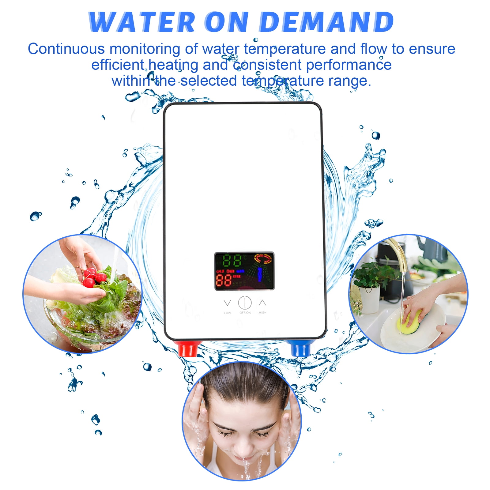 Tankless Water Heater Electric 110V, On Demand Hot Water Heater Digital Display 4.5kW,Electric Instant Hot Water Heater Bathroom Bath Shower Kit Home (White)