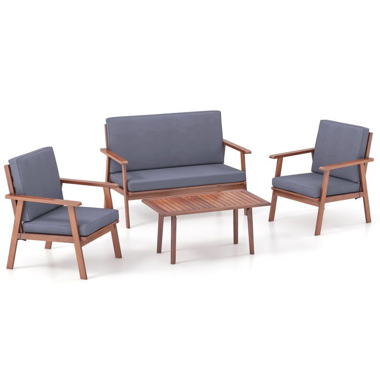 Aimee Lii 4 Piece Outdoor Acacia Wood Conversation Set, Outdoor Patio Set with Soft Seat and Back Cushions, Gray Aimee Lii 4 Piece Outdoor Acacia Wood Conversation Set, Outdoor Patio Set with Soft Seat and Back Cushions, Gray