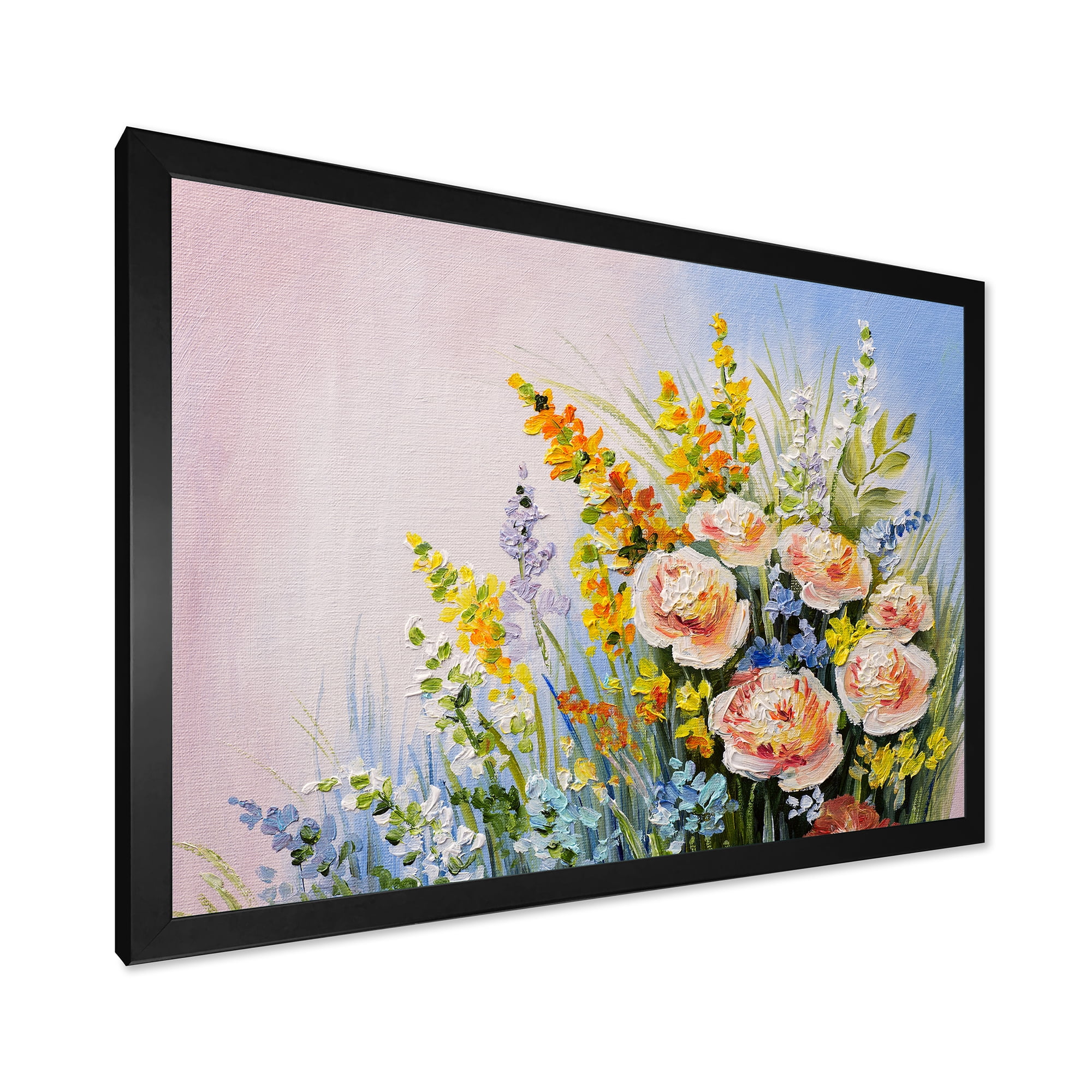 Designart 'Yellow and Pink Summer Wildflowers' Traditional Framed Art Print
