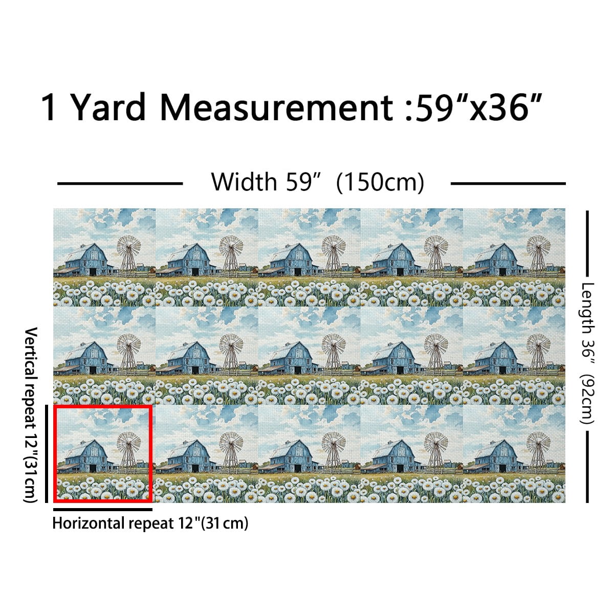 jejeloiu Rustic Farmhouse Fabric by the Yard 3 Yards,Retro Turquoise Barn Sewing Fabric,Country Lodge Cabin Fabric for Sewing For Adults,Breathable Home Decor