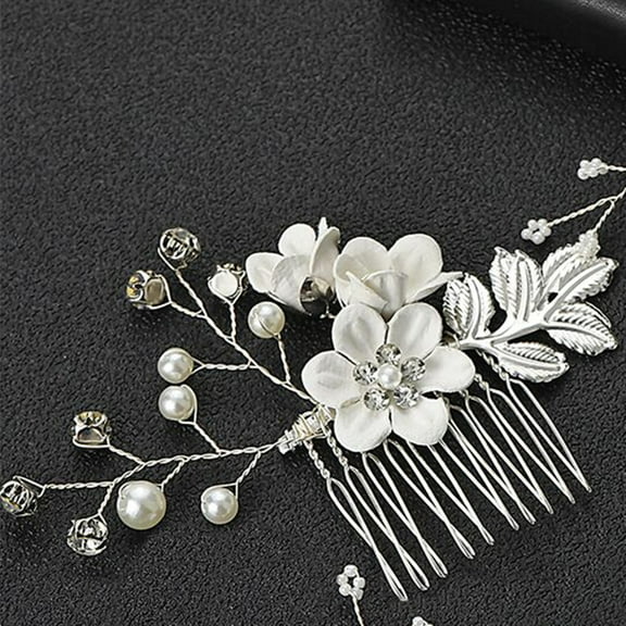 ERDOUY Bridal Flower Wedding Hair Pins Crystal Pearl Hair Combs Clips Headpiece Gold Wedding Hair Accessories Jewelry with Rhinestone for Brides Bridesmaids Women Girls (Silver white)