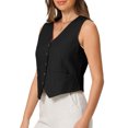 thumbnail image 4 of INSPIRE CHIC Women's Linen Vest Sleeveless Button Down V Neck Formal Work Waistcoat XL Black, 4 of 5
