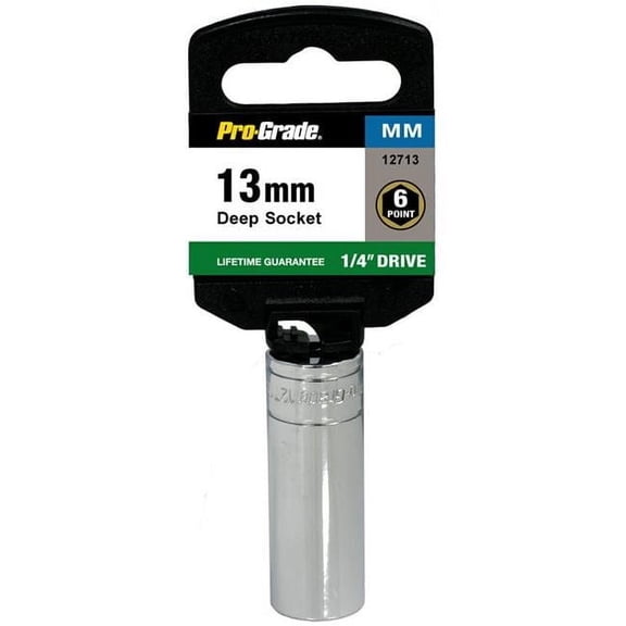 Pro-Grade 1/4in Drive 12mm Deep Socket, 6-Point Chrome Vanadium Socket, Professional Quality, 12712