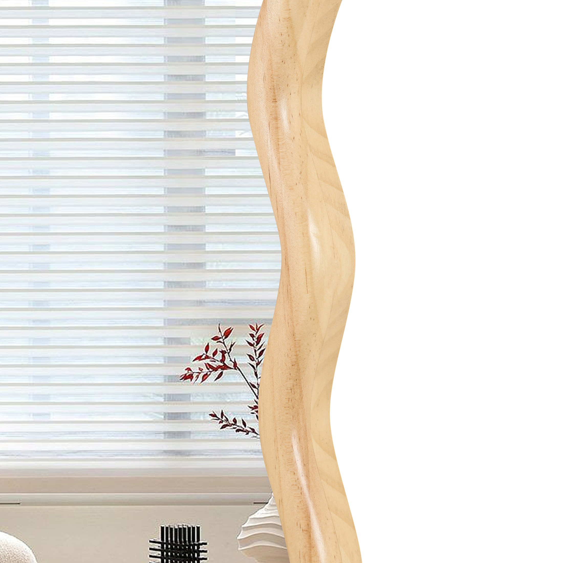 Noble House Wavy Solid Wood Vanity Mirror, Modern Wall Decor for Bathroom, Bedroom, or Entryway, Natural Wood