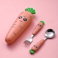 thumbnail image 1 of 1 Pce/1Ensemble Vaisselle Créative Carotte Dessin Animé, Fourchette Cuillère pour Enfants avec Poignée, Vaisselle Portable pour Enfants, pour Tout-Petits Enfants, 1 of 5