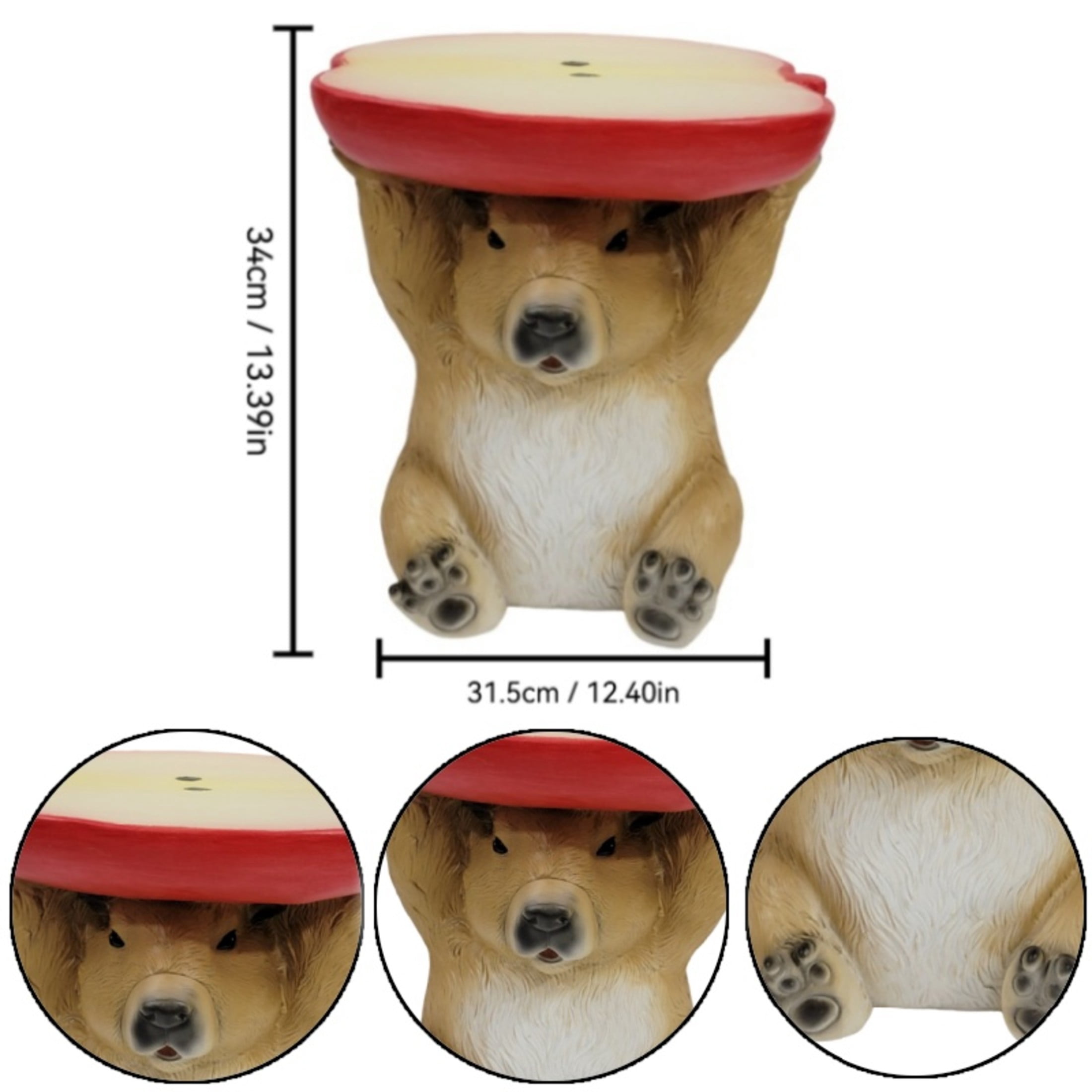 Noble House Capybara Apple Stool, Cute Animal Side Table Decor, Outdoor Creative Figurine Seat for Patio, Garden, Brown