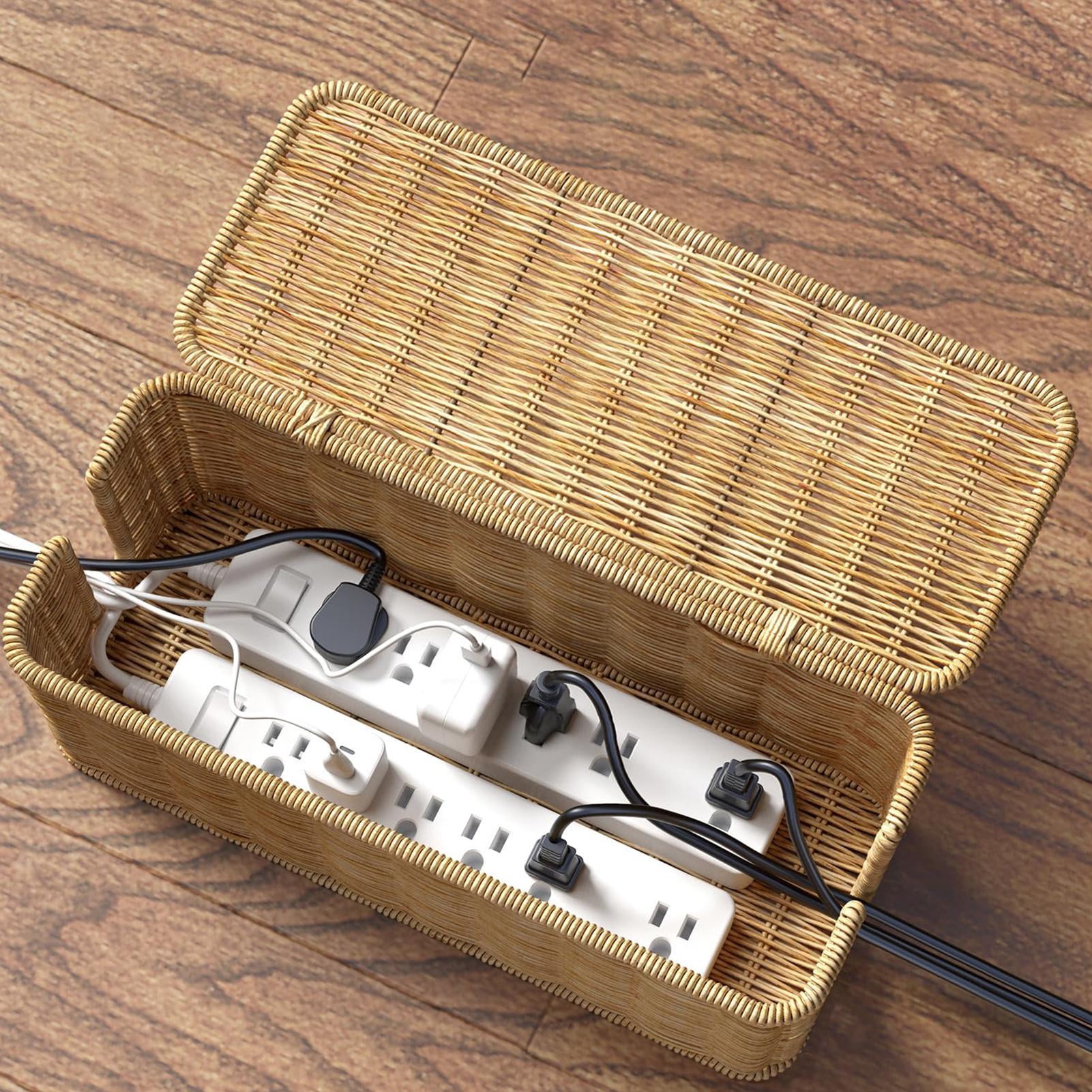 Cable Management Tray Box with Lid,Desk Cord Storage Organizer Box Power Strip Electronic Accessories Case