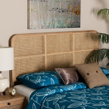 bali & pari Lainer Bayur Wood and Natural Bamboo BOHO Headboard, Queen Size, Natural Brown