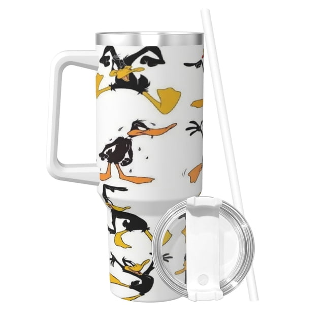 Taza térmica de acero inoxidable con estampado de pato Lucas para café frío o caliente, 40 oz, con asa