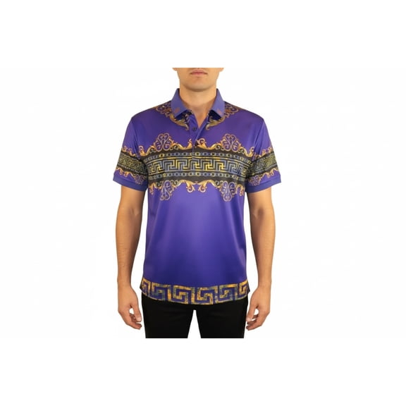 Men's Sports Polo Shirt Barocco Fashion Printed Short Sleeves Soft BSP612 Indigo