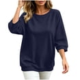 thumbnail image 2 of Stamzod 3/4 Length Sleeve Womens Tops Casual Loose Crewneck Sweatshirt Fall Fashion Dressy Work Blouse Navy L, 2 of 7