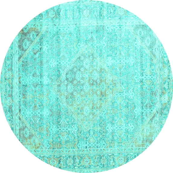 Ahgly Company Machine Washable Indoor Round Persian Turquoise Blue Traditional Area Rugs, 8' Round