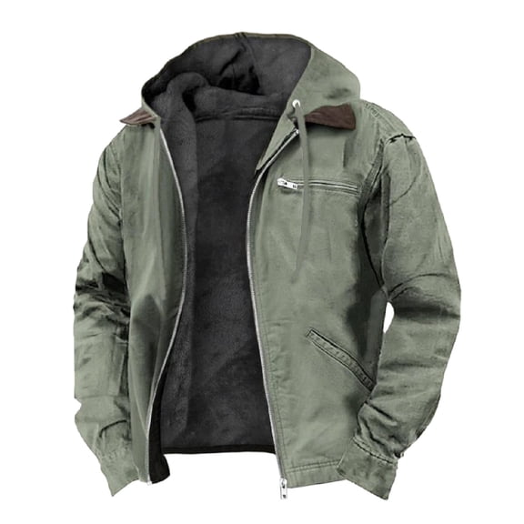 SWSMCLT Men's Full Zip Fleece Lined Jacket with Hooded Long Sleeve Light Green 4X-Large