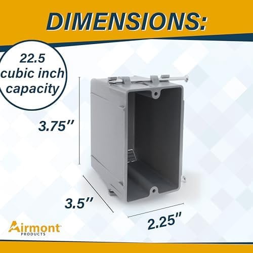 16 Pack 22 Cubic Inch Plastic Electrical Box, Grey Deep Outlet Box, One Gang New Work Junction Box, Captive Nails, Length 3.75'', Width 2.25'', Depth 2.9'', PVC Outlet Box, 22.5 Cu. in. Capacity