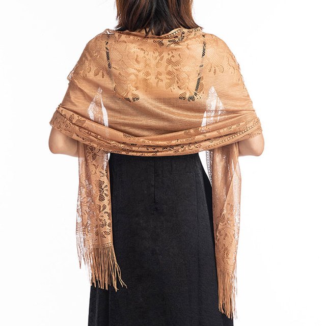 Bufanda chal de encaje floral para mujer con borlas, flecos de malla suave para vestidos de fiesta de noche de boda, 185*65 cm