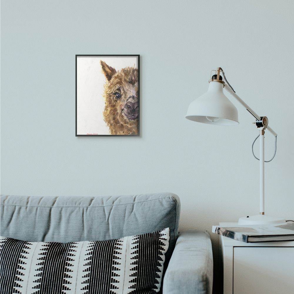 Stupell Industries Baby Llama Head Watercolor Painting Framed Giclee Texturized Art by George Dyachenko