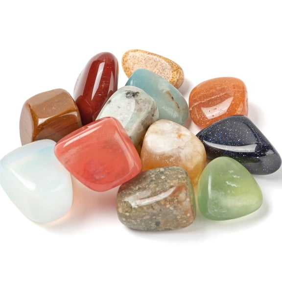 1Bag 12Pcs 12 Style Natural & Synthetic Gemstone Beads Tumbled Stone Chakra Healing Stones for 7 Chakras Balancing Crystal Therapy Meditation Reiki
