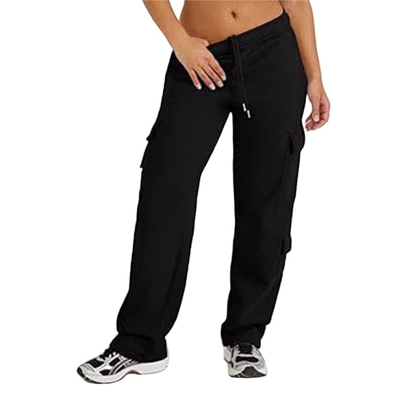 Pantalones Cargo de Mujer, de Felpa, de Talle Alto, Holgados, Estilo Deportivo, para Mujer, Pantalones Casuales con 8 Bolsillos. Negro XL