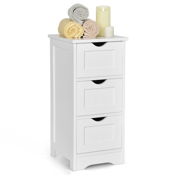 Costway White Floor Storage Cabinet Bathroom Organizer Free Standing 3 Drawers