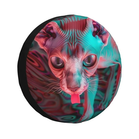 Gaeub Psychedelic Hairless Cat 14-17in Tire Cover Spare Tire Cover for Camper Caravan Trailer Car Truck SUV Jeep-16 inch