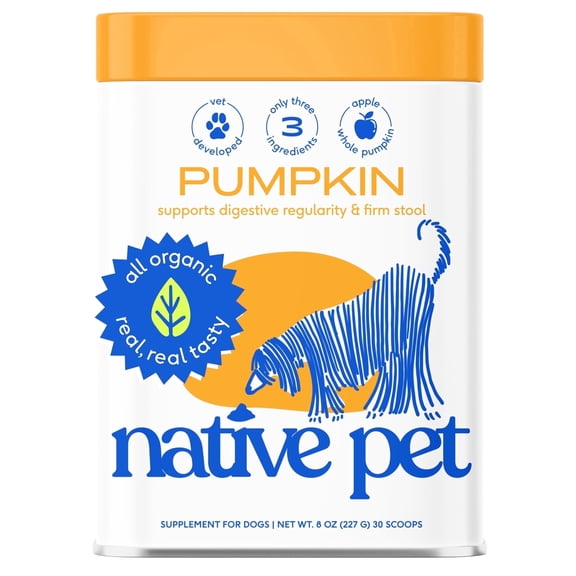 Native Pet Organic Pumpkin Fiber Powder for Dogs & Cats, Supplement for Digestive Health and Stomach Relief, 8oz