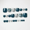 thumbnail image 4 of Blue Color Japanese Style Summer Wearable Foot Fake Nails Short Length Paillette Faux Rhinestone Decor Finished Nails, 4 of 10