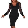 thumbnail image 1 of Pompotops Robe à Manches Longues pour les Femmes V Cou Robe Solide Robe de Fil de Filet Décontractée, 1 of 8