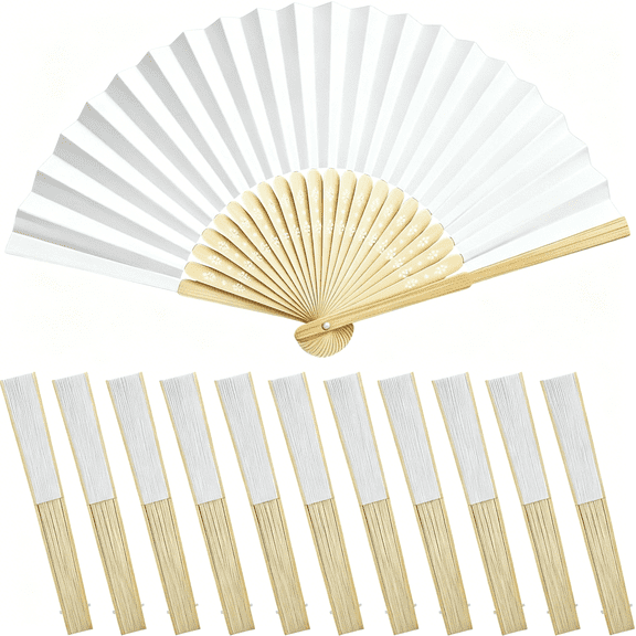 XIBUFE 12 Pack Elegant Celebration Premium Paper Hand Fans for Women,Foldable Bulk Handheld Fans for Wedding Favors Outdoor Parties,Smooth Splinterfree Bamboo Handle Sturdy Diy