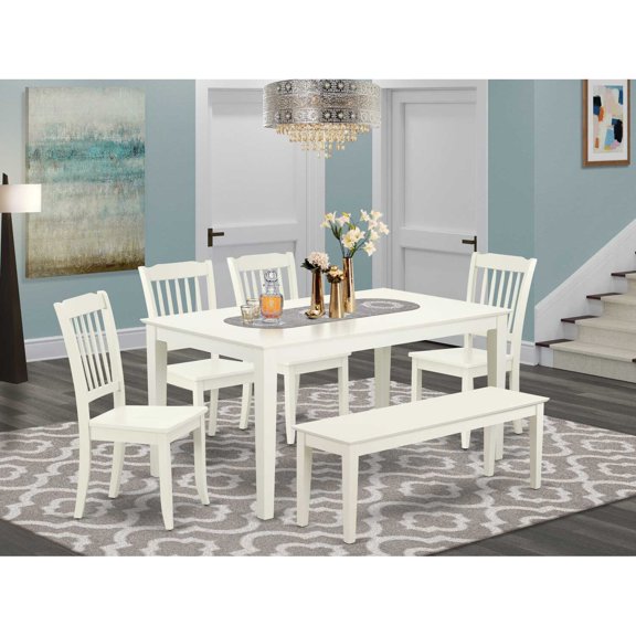 East West Furniture Dining Room Set Linen White, CADA6-LWH-W