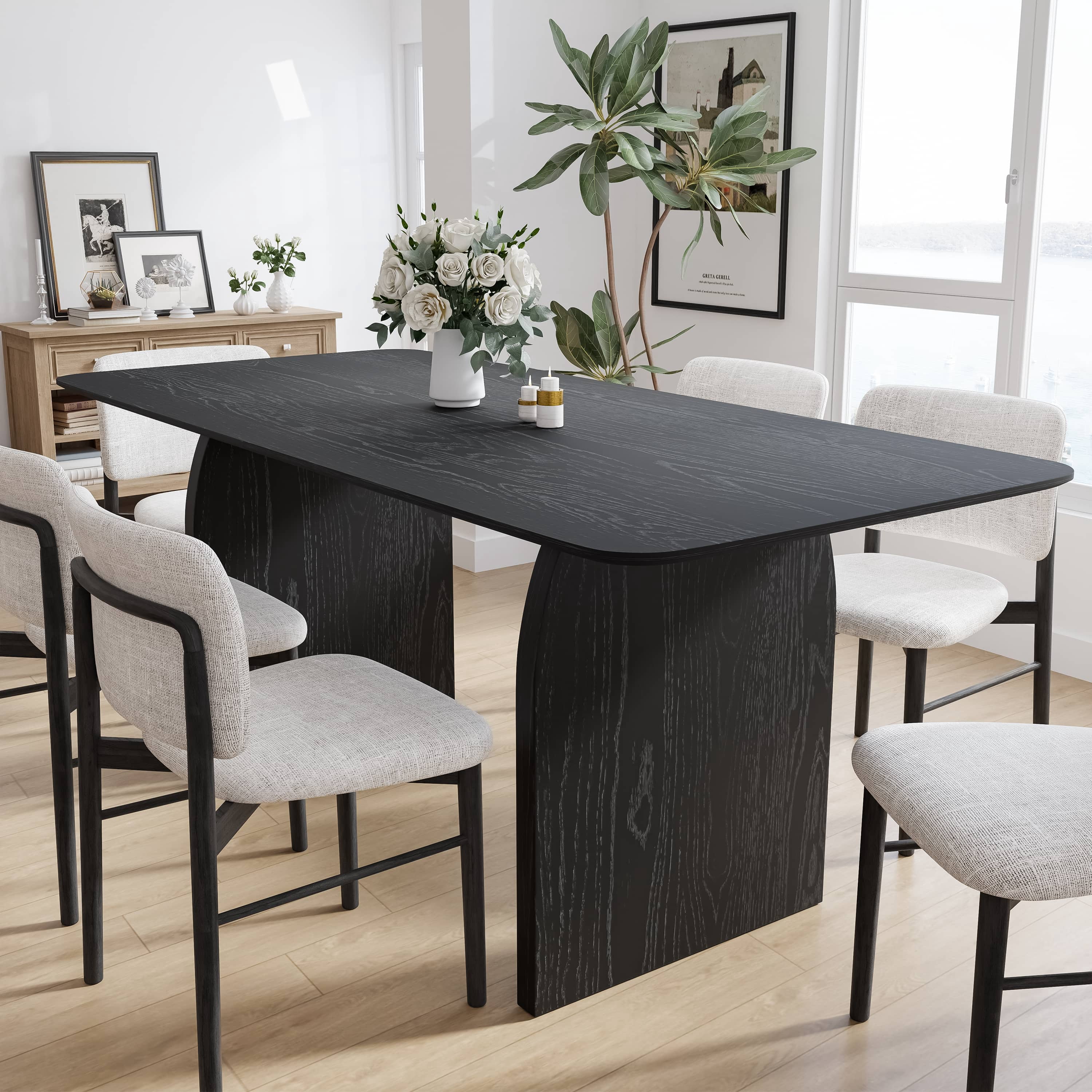 MAYEERTY 67" Rectangular Dining Table for 6, Black