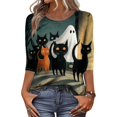 thumbnail image 6 of Halloween Shirts for Women Funny 3/4 Sleeve T Shirts Spooky Ghost Black Cat Printed Tops Horror Round Neck Pullover Holiday Three Quarter Length Blouses, M, 6 of 7