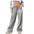 thumbnail image 2 of Zedker Wide Leg Womens Sweatpants with Fashion Heart-Shaped Prints Casual Mid Waist Elastic Drawstring Pants with Pockets,Gray,L, 2 of 6