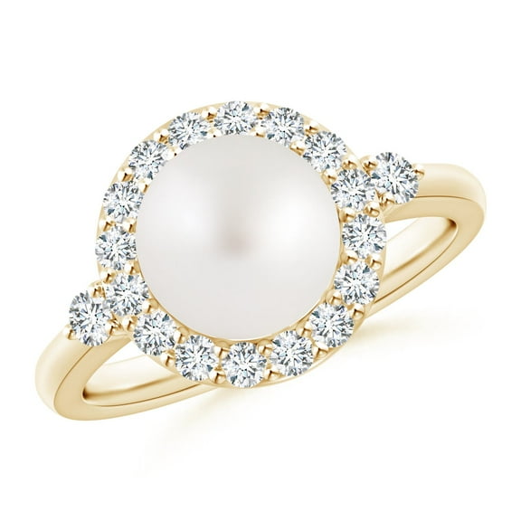 ANGARA South Sea Cultured Pearl Halo Engagement Ring in 14K Yellow Gold for Women | June Birthstone, Birthday, Anniversary, Jewelry Gift for Women | Pearl Ring