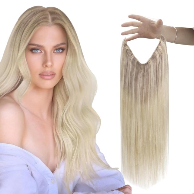 Extensiones de cabello humano real y brillante, 50-55 cm, rubio ceniza
