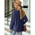 thumbnail image 6 of Women V Neck Long Sleeve Blouses Casual Pullover Tops Dressy Loose Fit Tunic Blouses Fall Shirt Top Navy Blue XL, 6 of 8