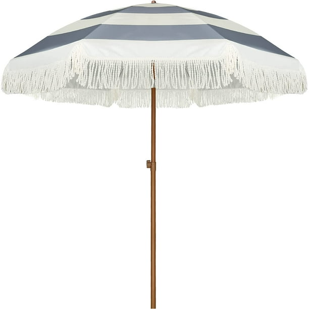 7ft Patio Umbrella with Fringe Outdoor Tassel Umbrella UPF50+ Premium