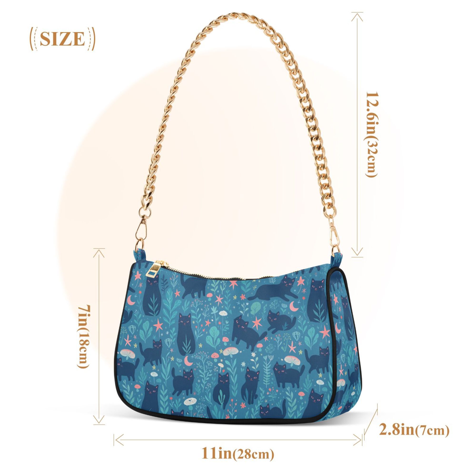 FORMRS Womens Shoulder Bag with Chain Strap Clutch Purse Cute Tote Handbag, Blue Forest Cat Pattern