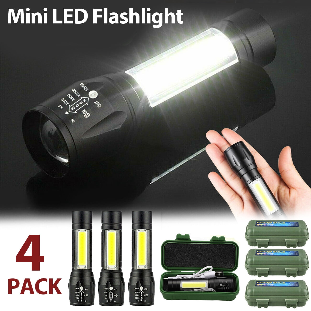 10Pcs Mini LED Flashlight USB Rechargeable Camping Hiking Flashlight Work Light